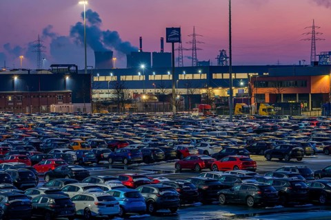 Car terminal in the Logport I inland port in Duisburg on the Rhine, vehicle handling of new cars,