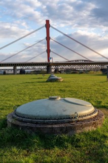 Rhine at Duisburg-Beeckerwerth, well for water extraction by bank filtrate from the Rhine, by the