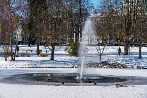 Winter weather in the Ruhr area, Stadtgarten Essen, municipal park in the city centre,