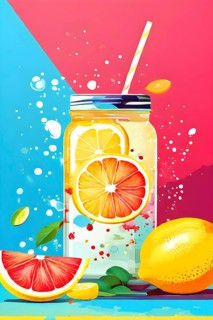 Abstract wallpaper of smoothie surrounded by an assortment of fruits and vegetables, AI generated