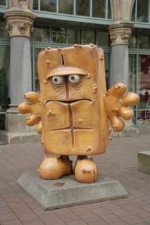Sculpture Bernd the Bread, landmark of the KikA children's channel, children's channel, television