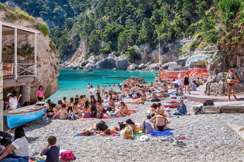 Marina Piccola bay on the south coast of the island, Capri, Campanian Archipelago, Gulf of Naples,