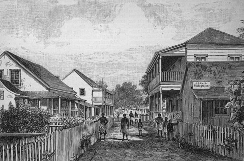 Street in Apia on the Samoa Islands, Samoa, in 1880, Historical, digital reproduction of an