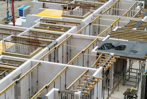 Building site, shell construction, walls of a residential building are finished, lift shaft