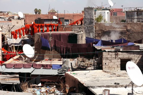 In the dyers' souk in Marrakech, Morocco, Africa
