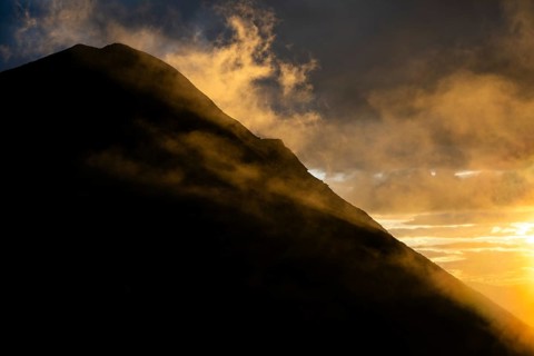 Montafon mountains with dramatic cloudy sky at sunset, Tschagguns, Rätikon, Montafon, Vorarlberg,