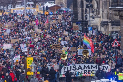 Several thousand people protested on Sunday in Dresden and elsewhere, against the AfD and in favour