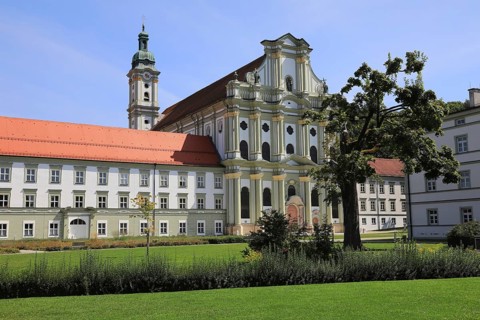 Facade of the Cistercian Abbey Church Fürstenfeld in Fürstenfeldbruck, Upper Bavaria, Bavaria,