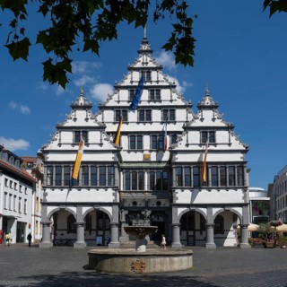 Town Hall on Rathausplatz, Weser Renaissance, Paderborn, Westphalia, North Rhine-Westphalia,