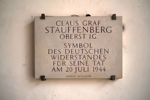 Memorial plaque in memory of Claus Graf Stauffenberg, symbol of the German resistance,