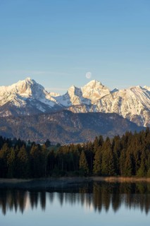 Hegratsrieder See near Füssen, Allgäu Alps, snow, moon, Allgäu, Bavaria, Germany, Europe
