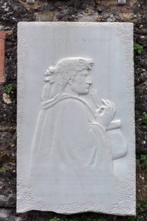 Memorial plaque with a relief of the Italian poet and historian Francesco Petrarca, 1304 -1374, on