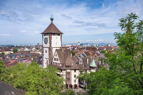 The Schwabentor, medieval city gate in the historic city centre of Freiburg im Breisgau,
