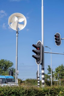 A mini wind power plant in the small Dutch town of Haarlemmermeer supplies the traffic lights at a