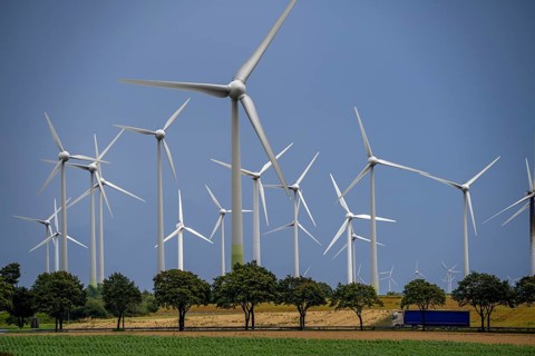 Wind farm south of Anröchte in the district of Soest, near the village of Effeln, federal road B55,