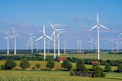 Wind farm north-east of Bad Wünnenberg, East Westphalia Lippe, Paderborn district, with the A44