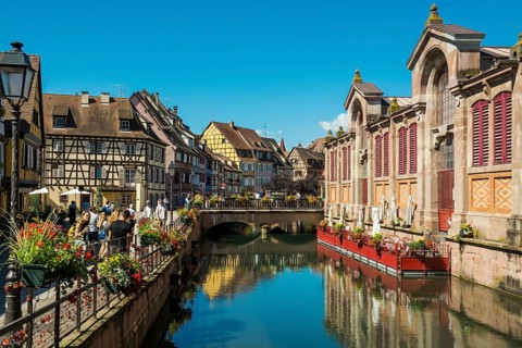 Picturesque colourful half-timbered houses, La Petite Venise, Colmar, Alsace, Bas-Rhin, France,