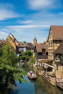 Picturesque colourful half-timbered houses, La Petite Venise, Colmar, Alsace, Bas-Rhin, France,
