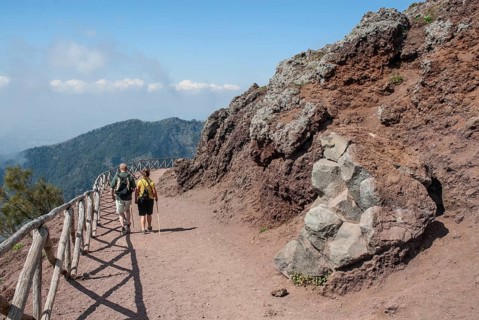 Tourists walking on a path to Vesuvius, near Naples, Parco Nazionale del Vesuvio, Campania, Italy,