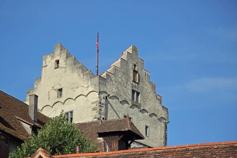 Tower with stepped gable of the castle built 7th century, Meersburg, Obersee, Lake Constance, Lake