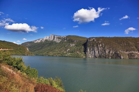 Wallachia, Danube at Sivinita, view of the Serbian side, Iron Tor nature park Park, Danube