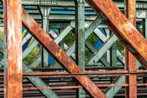 Railway bridges over the Rhine-Herne Canal near Oberhausen, for passenger and freight transport,