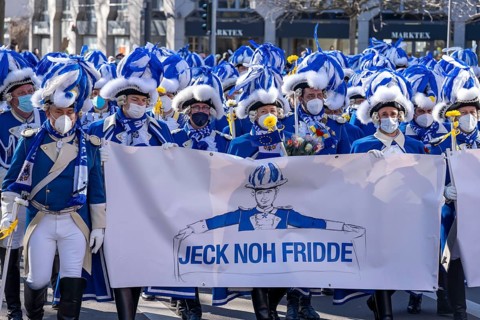 Peace demonstration against the war in Ukraine, instead of the Rose Monday parade in Cologne, with