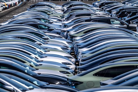 Storage area for new cars in the port of Vlissingen-Oost, vehicles are temporarily stored on over