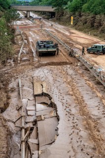 Flood on the Erft, here the federal road B265 destroyed by the water, Erftstadt, North