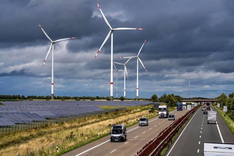 Solar park and wind farm near Morschheim, on the A63 motorway, belongs to the municipality of