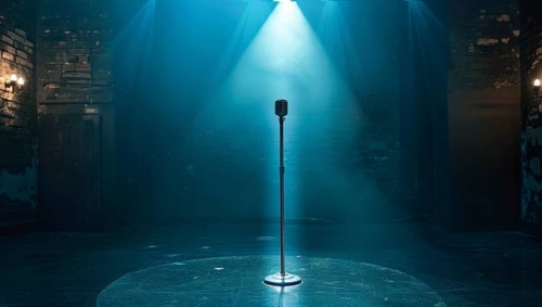 Microphone retro style, entertainment or rock concert. Concept of unique and lonely voice, AI