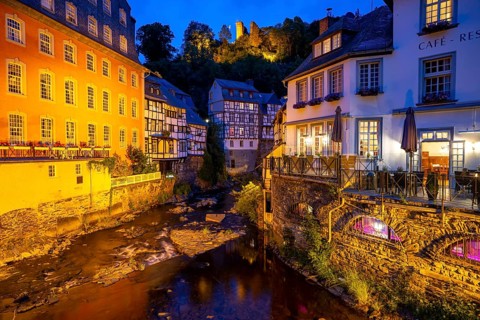 The town of Monschau, in the Eifel, on the river Rur, the Red House, North Rhine-Westphalia,