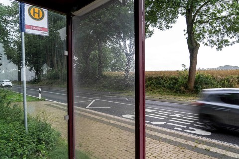 Bus shelter, bus stop Schalloh, in the countryside, Sauerland, near Soest-Bergede, country road