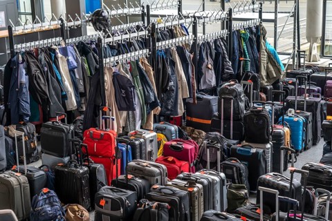 Luggage storage, cloakroom, in an exhibition hall, at the Hannover Messe, Lower Saxony, Germany,