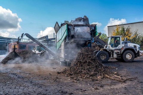 Composting plant, organic waste is composted, sorted by size, smaller parts are reused as compost,