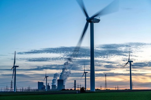 Lignite-fired power plant, RWE Power AG Niederaußem power plant, wind power plants, 2 units were