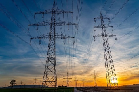 Extra-high-voltage lines, 380 KV, power line, the electricity comes from the Rhenish lignite mining