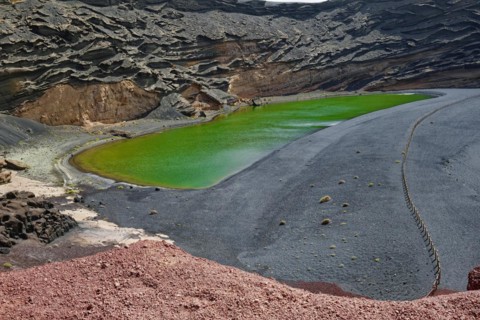 Green Lake, Lago Verde also known as Charco Verde or Laguna de Los Clicos, El Golfo, Lanzarote,