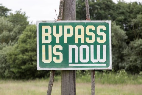 Bypass Us Now sign at Marlesford, Suffolk, England, UK