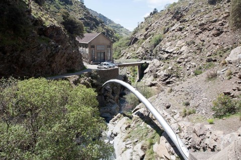 Pipeline for HEP electricity generation River Rio Poqueira gorge valley, High Alpujarras, Sierra