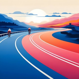 Series of vertical staggered lines suggesting the rhythm and speed of cyclists at olympic games, AI