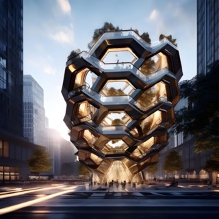 KI generated architectural structure melding computer aided design illustrations with genuine