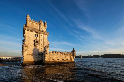 Belem Tower or Tower of St Vincent, famous tourist landmark of Lisboa and tourism attraction, on