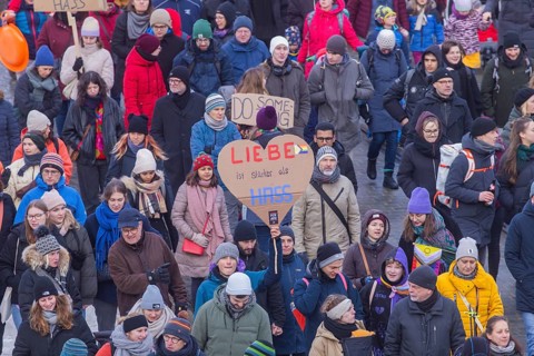 Several thousand people protested on Sunday in Dresden and elsewhere, against the AfD and in favour