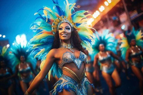 Captivating image capturing the essence of the Rio Carnival, showcasing a dancer adorned in an