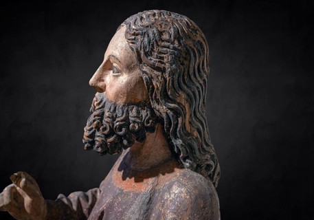 Head of Jesus, around 1470, on a dark background, only the body of Jesus remains of the palm