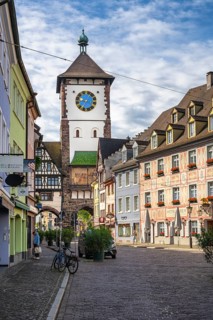 The Schwabentor, medieval city gate in the historic city centre of Freiburg im Breisgau,