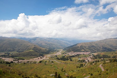 View of the Combapata district and the Rio Vilcanota in the Andean highlands, Canchis province,