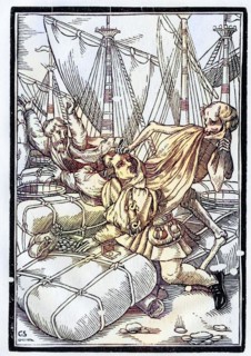 Der Tod kommt zum Kaufmann Woodcut by Georg Scharffenberg after Hans Holbein the Younger From Der