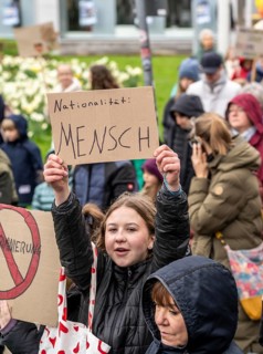 Pupils demonstrate against right-wing extremism, under the motto Schule bleibt Bunt (school remains